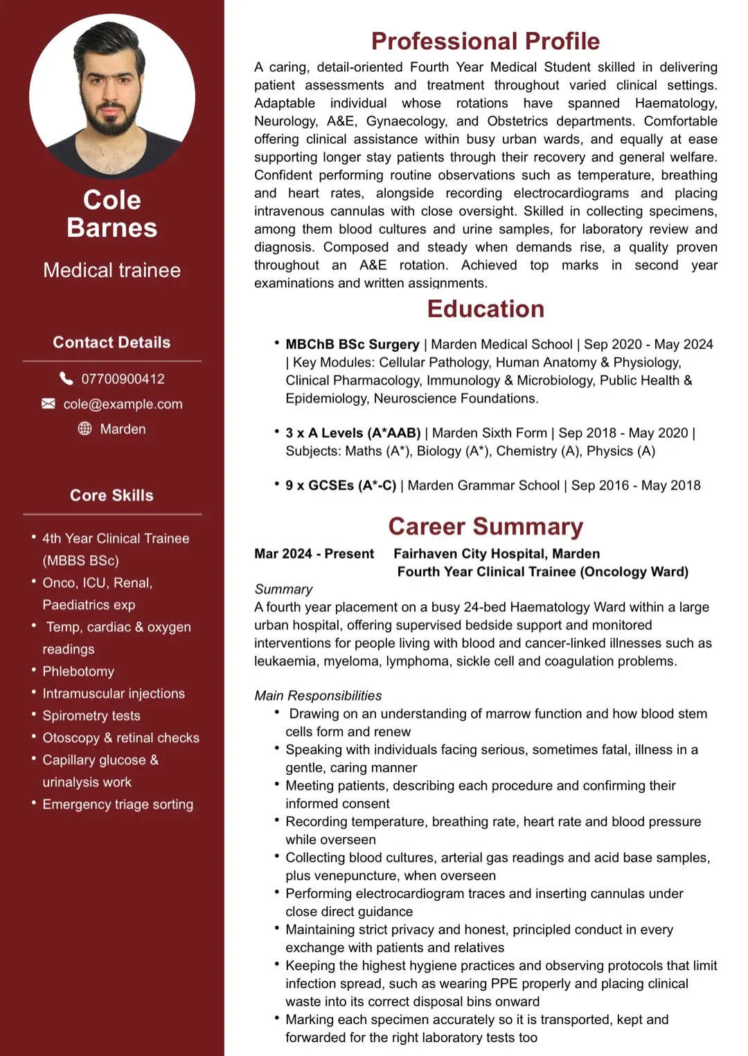 Burgundy Two-Column CV with Photo