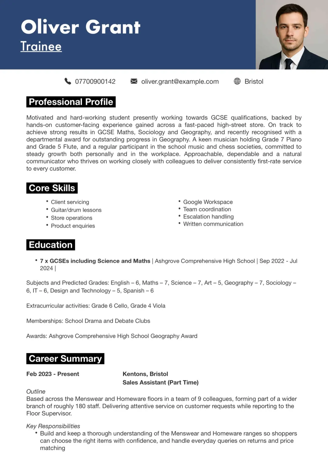 Navy CV Template with Photo