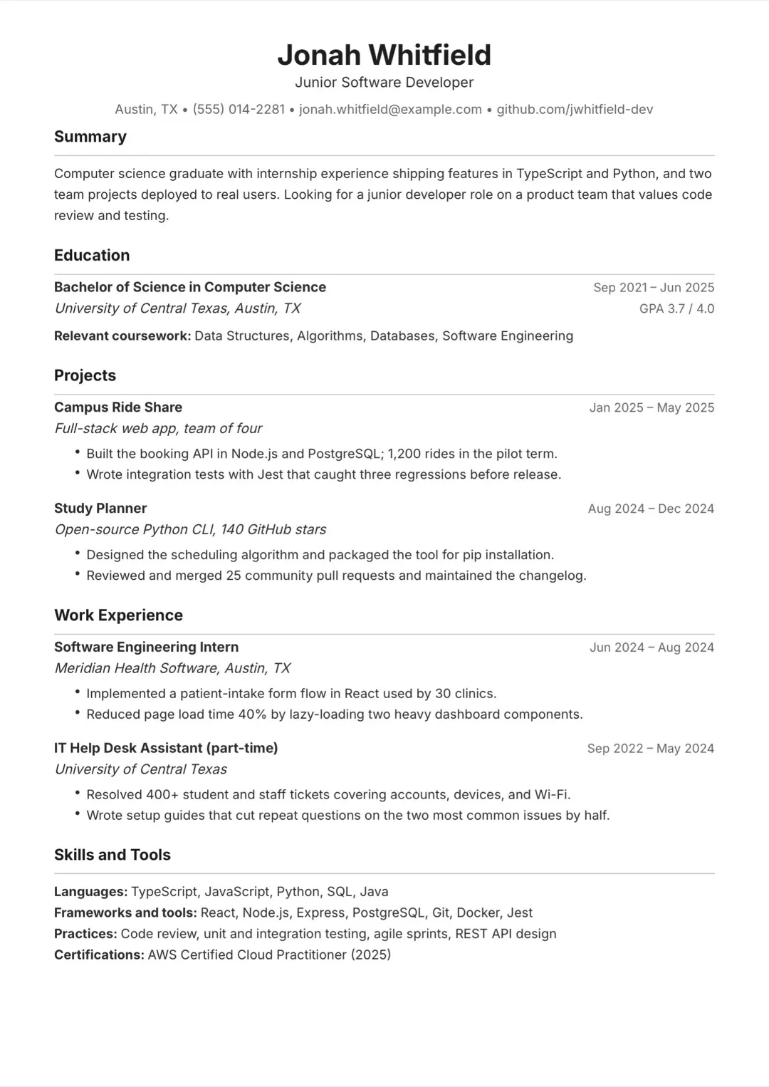 Black and White Modern ATS-Friendly CV Template