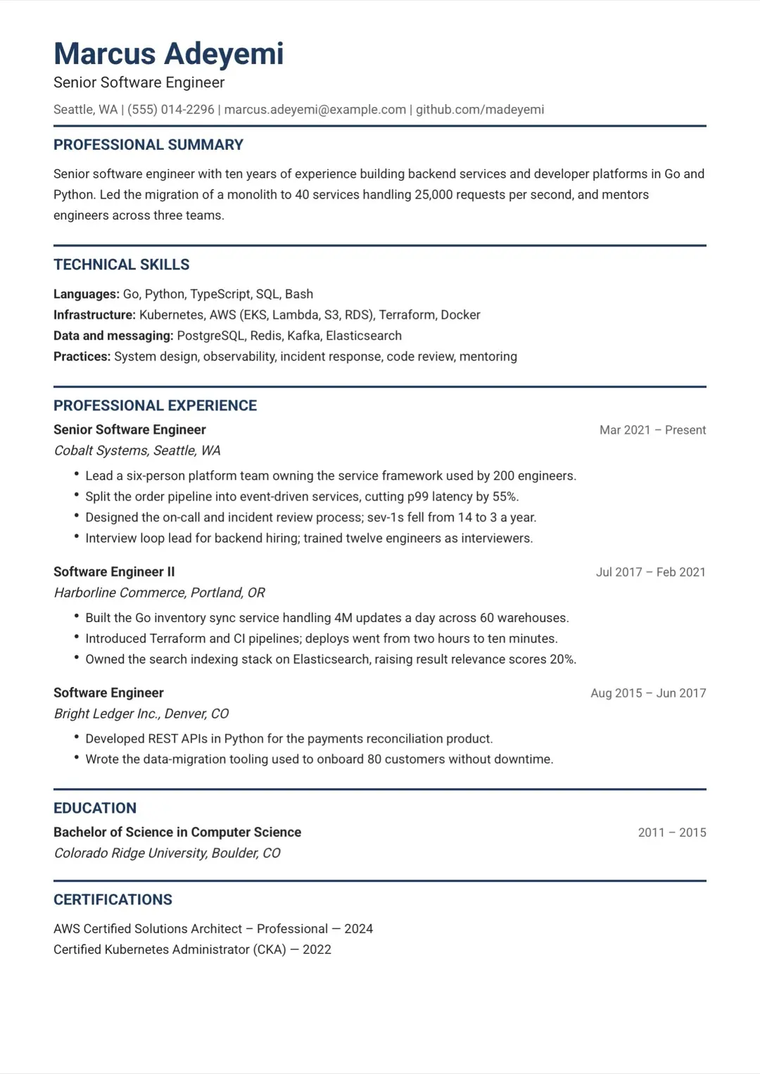 Navy Clean ATS-Friendly CV Template