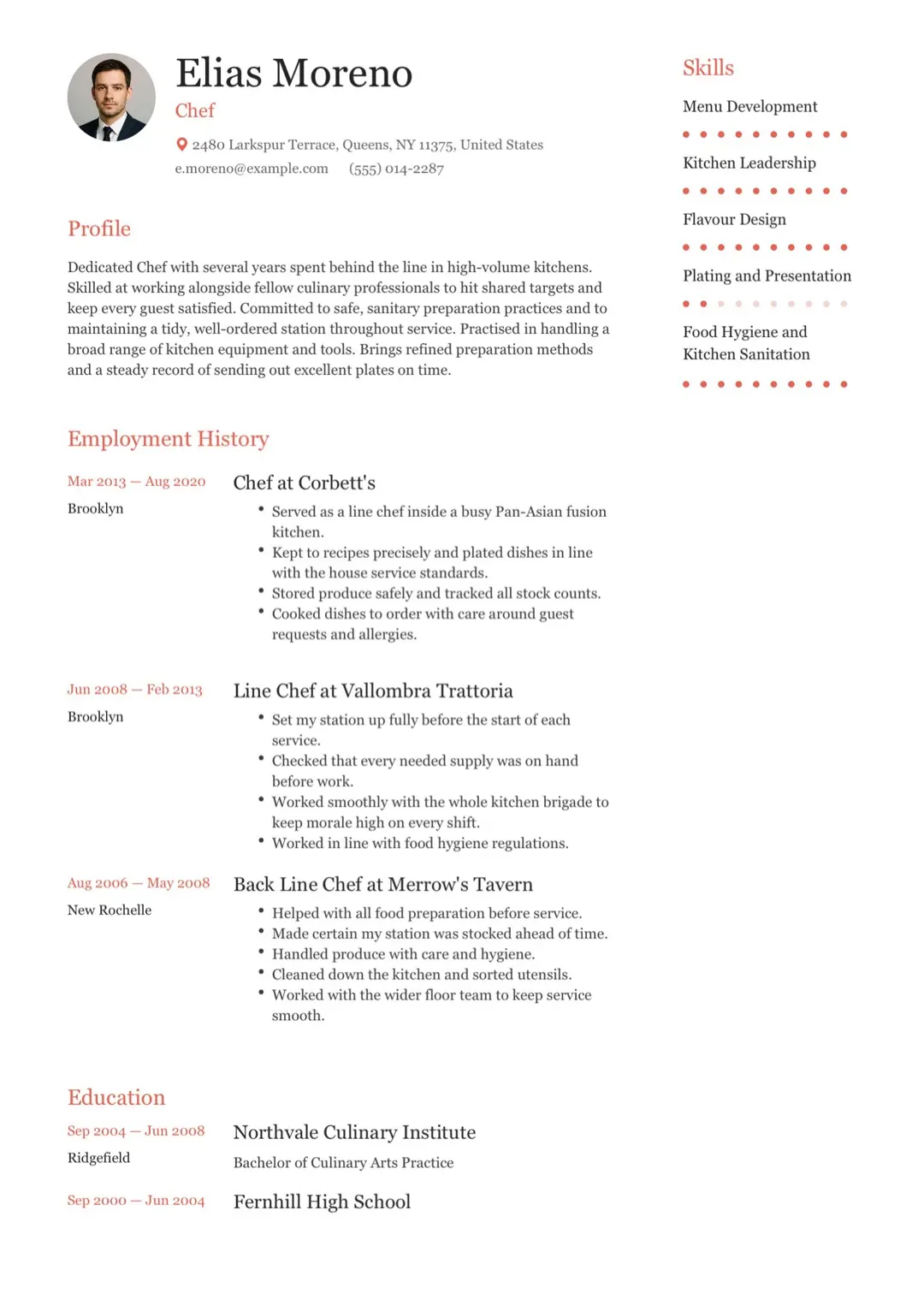 Black and White Minimal Two-Column CV with Photo and Skill Bars
