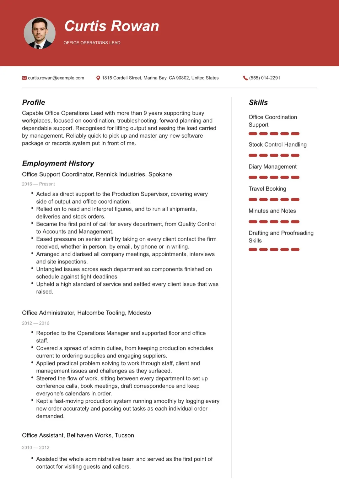 Red CV Template with Photo and Skill Bars