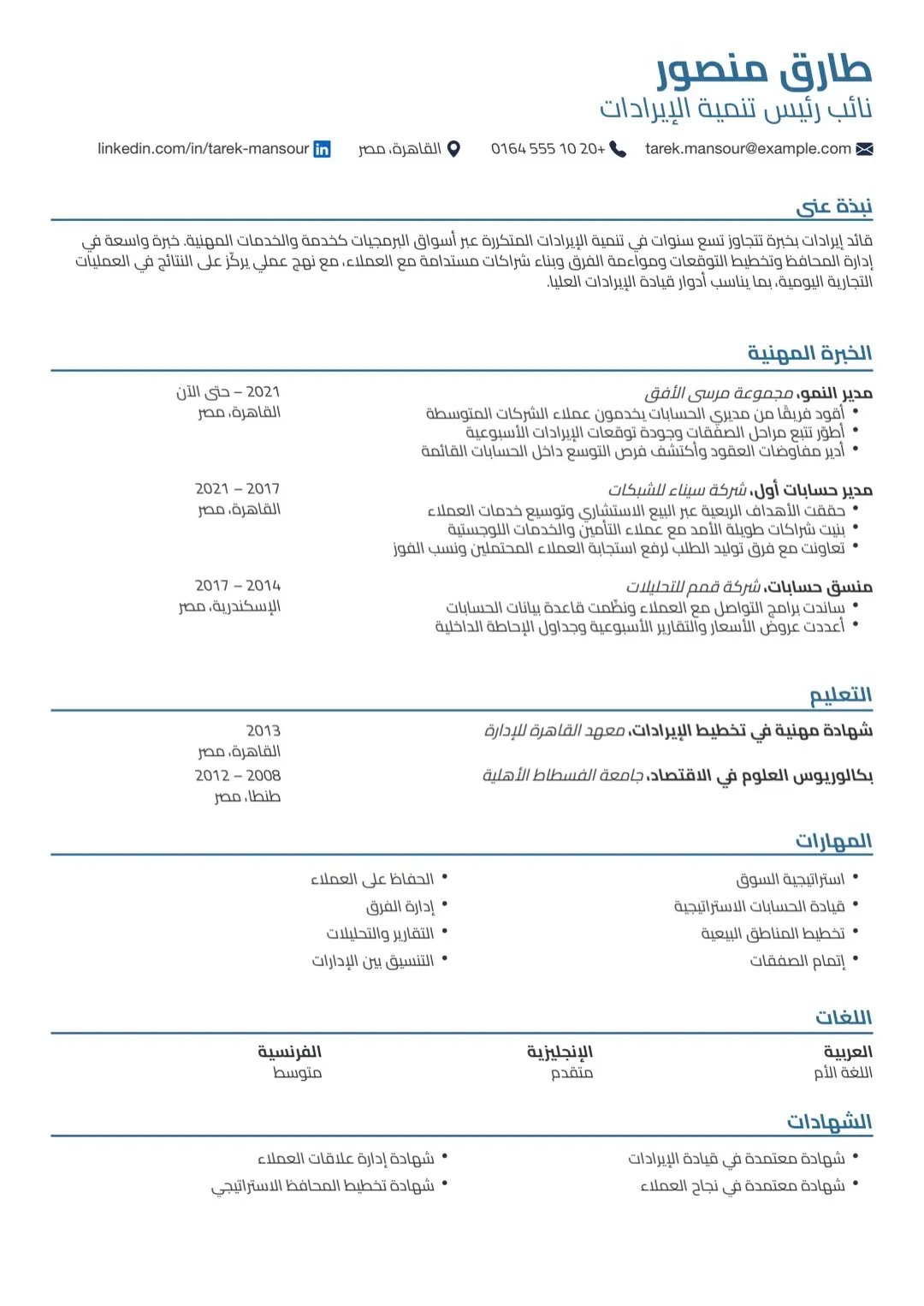 قالب سيرة ذاتية سماوي بتصميم بسيط