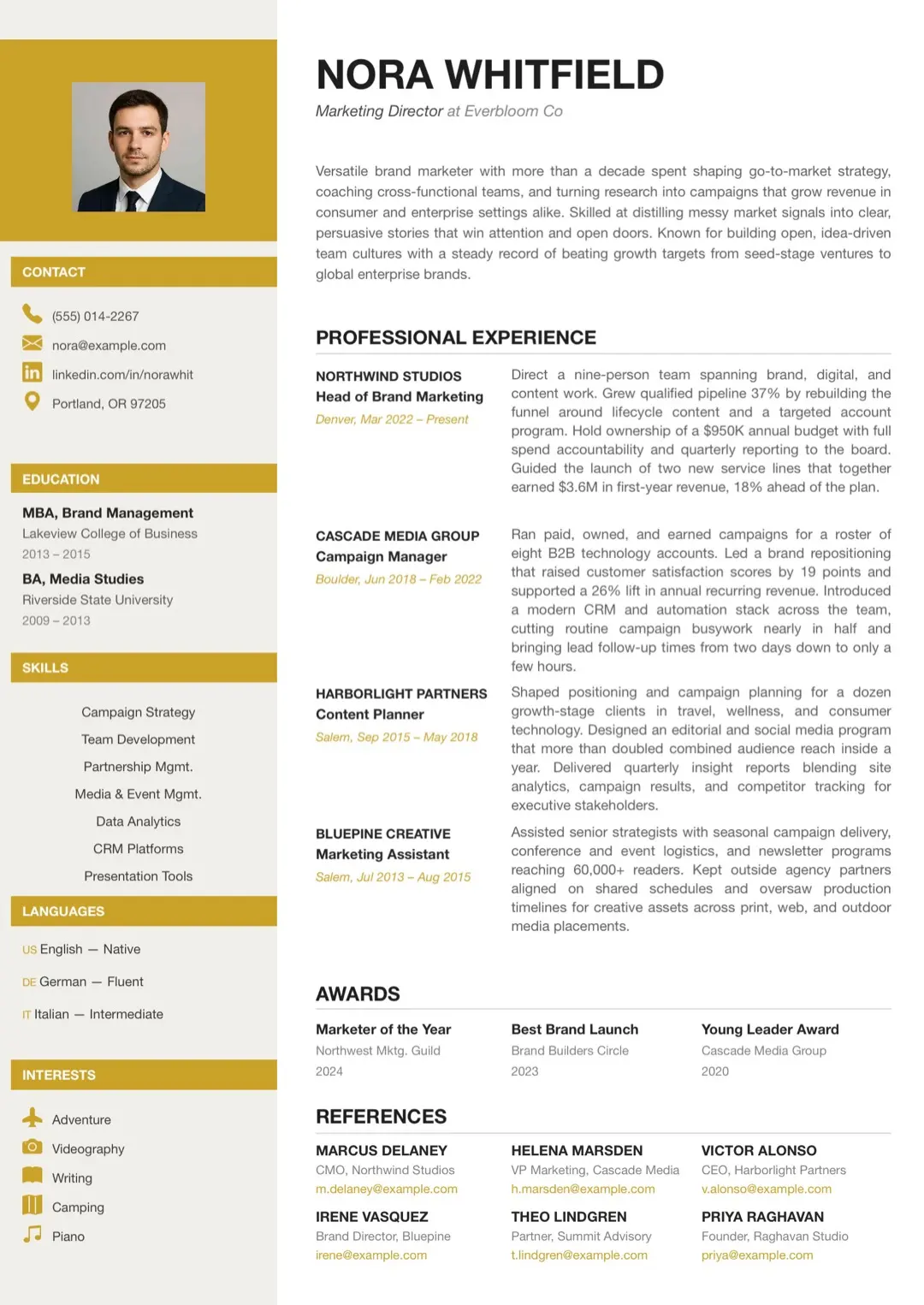 Amber Two-Column CV with Photo