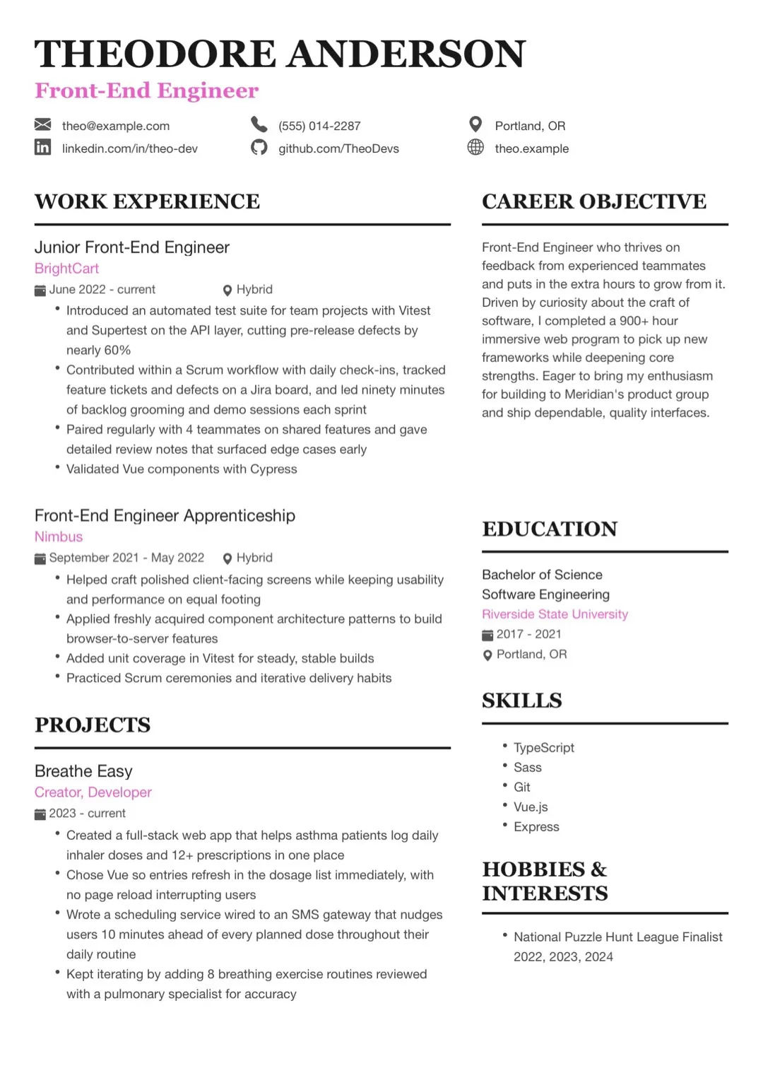 Black and White Simple CV Template