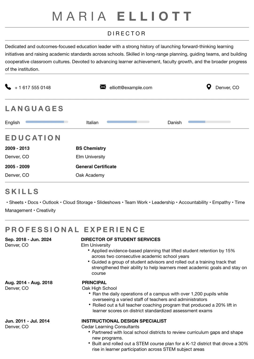 Black and White Minimal CV with Skill Bars