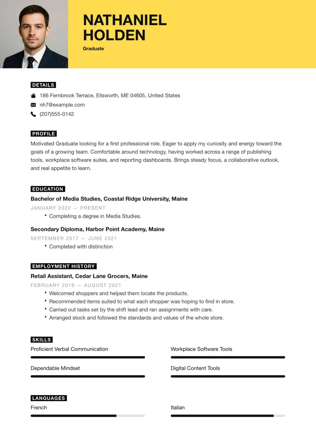 Amber CV Template with Photo and Skill Bars
