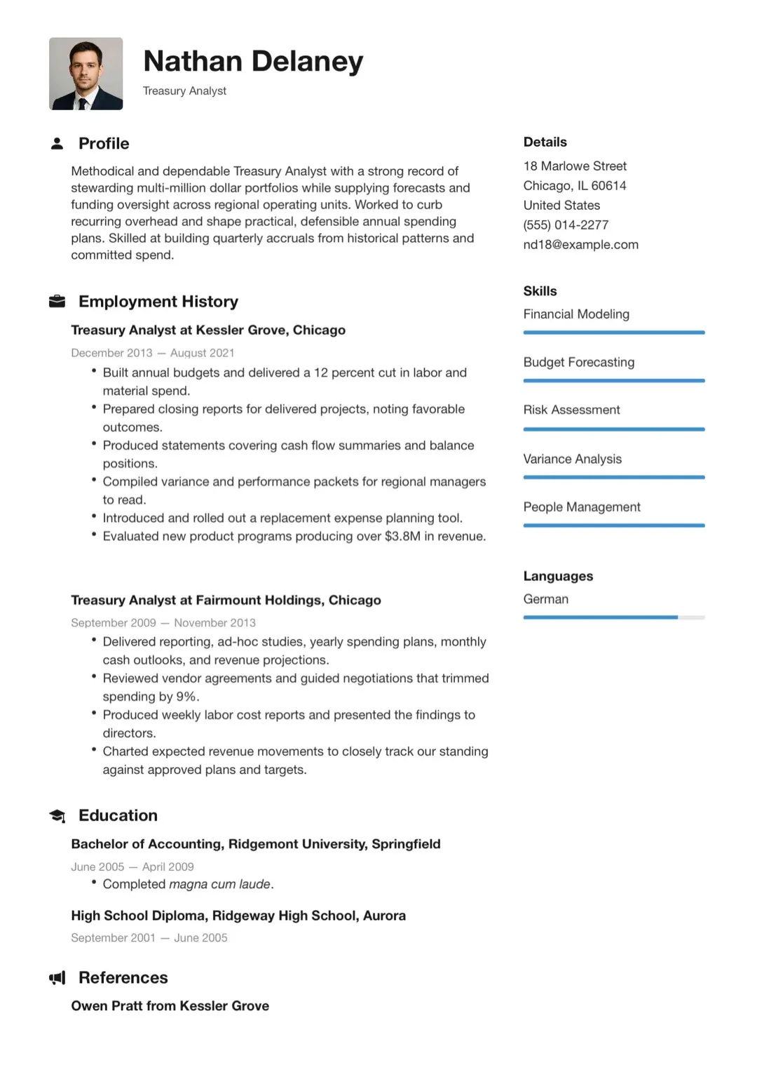 Blue Minimal CV with Photo and Skill Bars