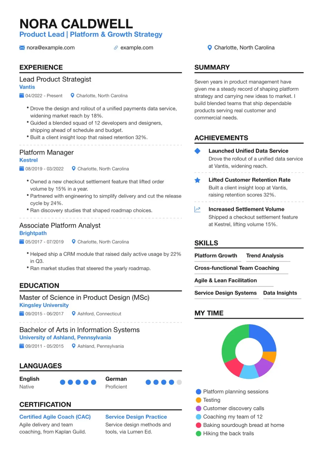 Blue Minimal CV with Skill Bars and Charts