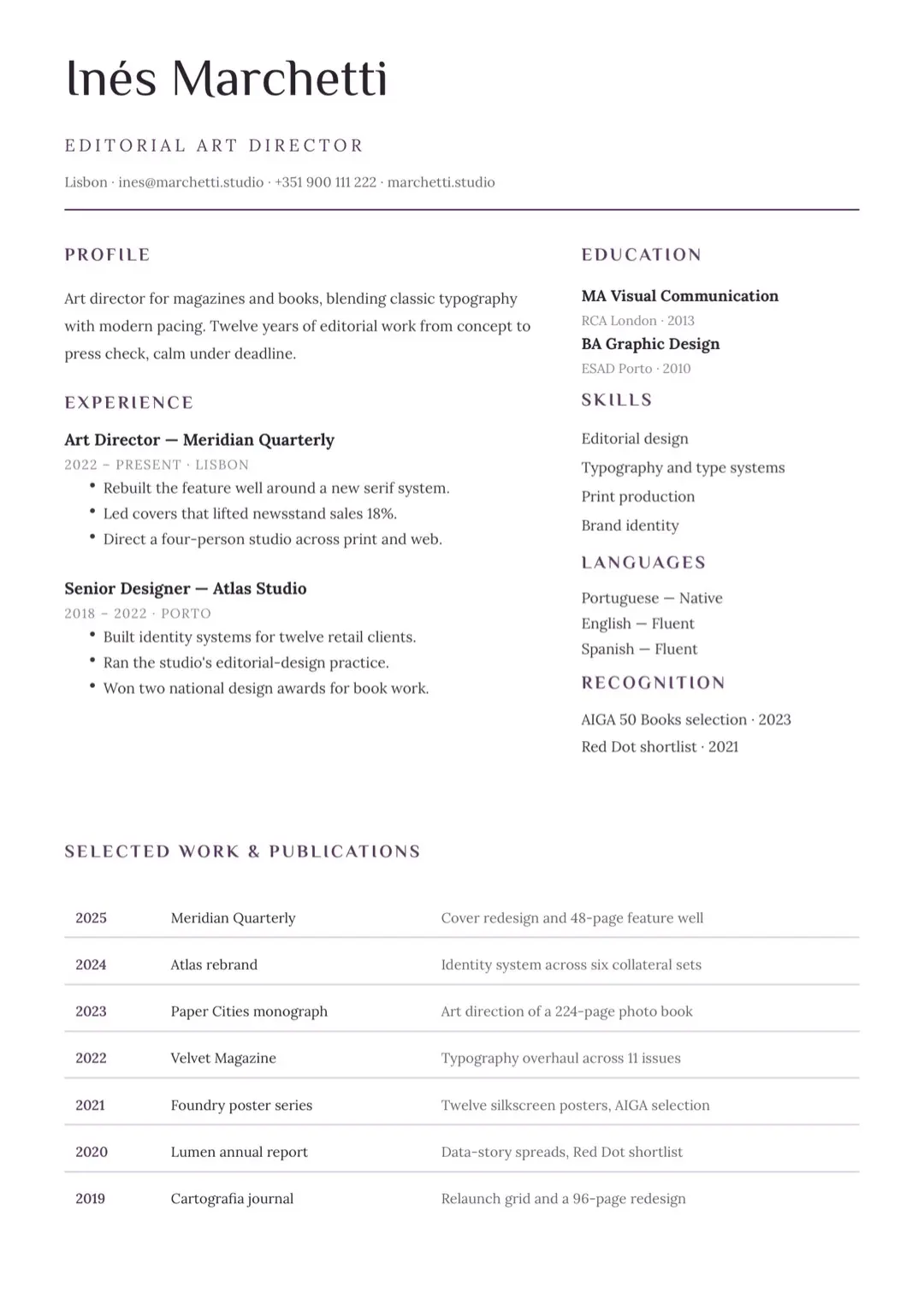 Black and White Minimal CV with Tables