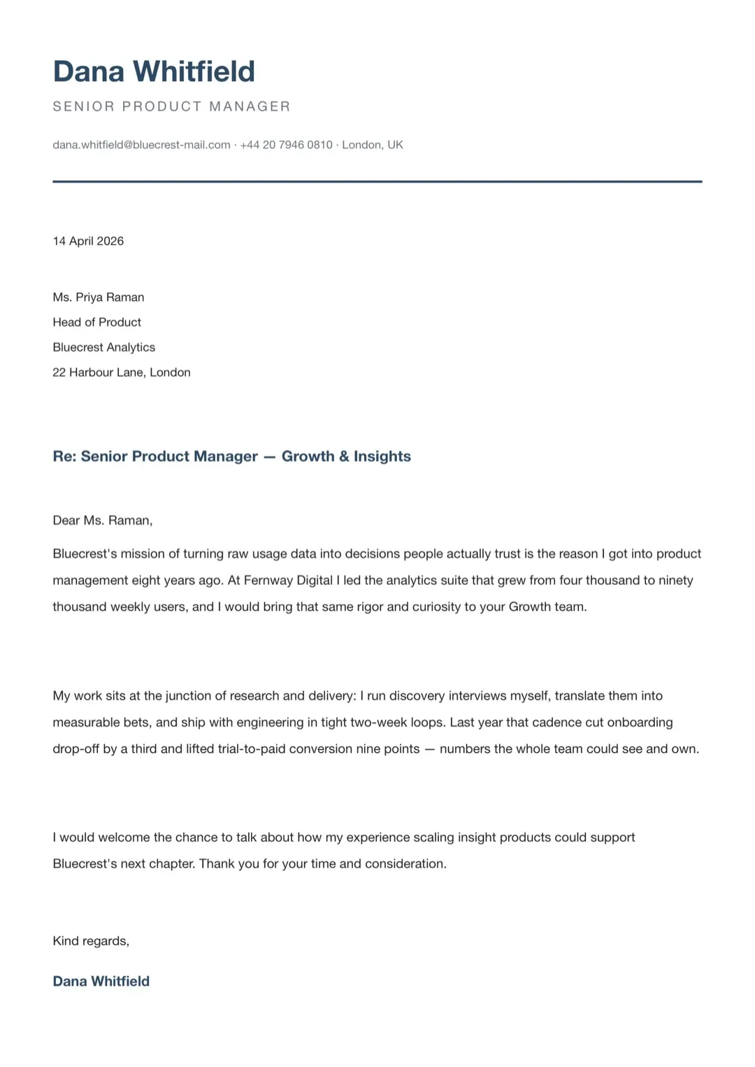 Black and White Minimal Cover Letter Template