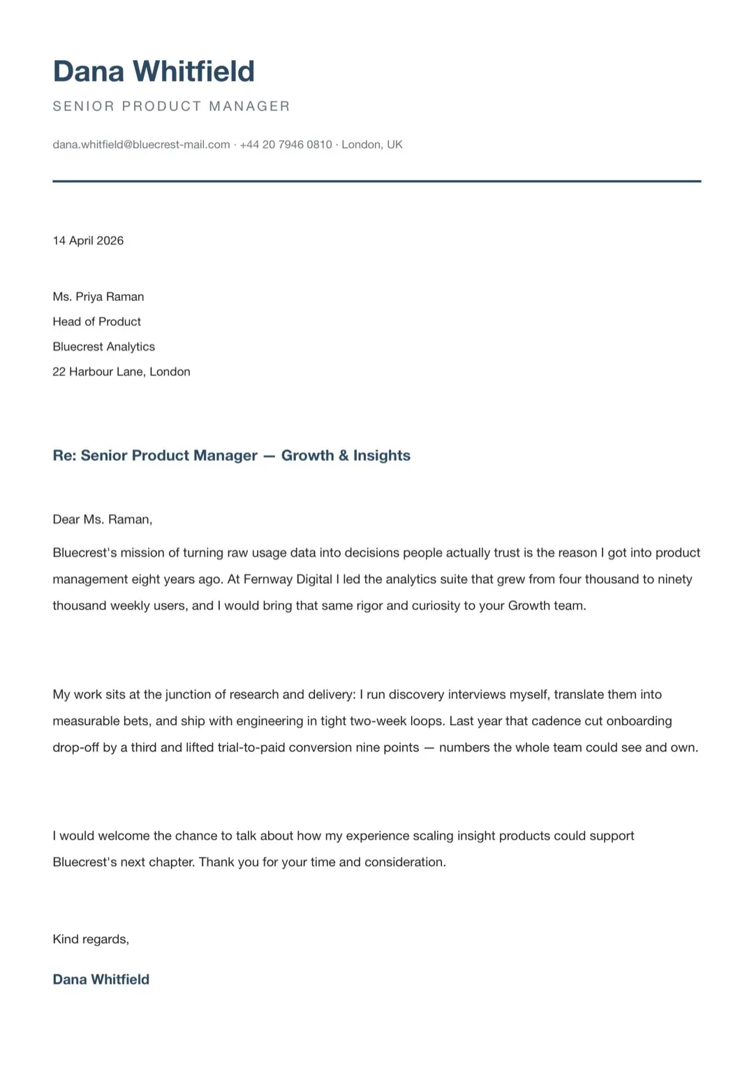 Black and White Minimal Cover Letter Template