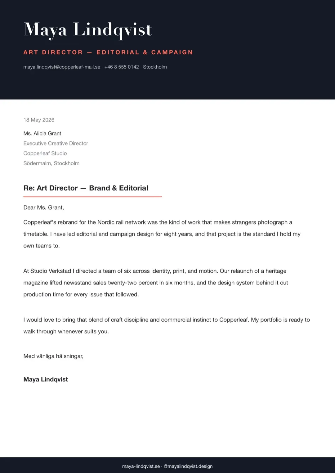 Navy Professional Cover Letter Template