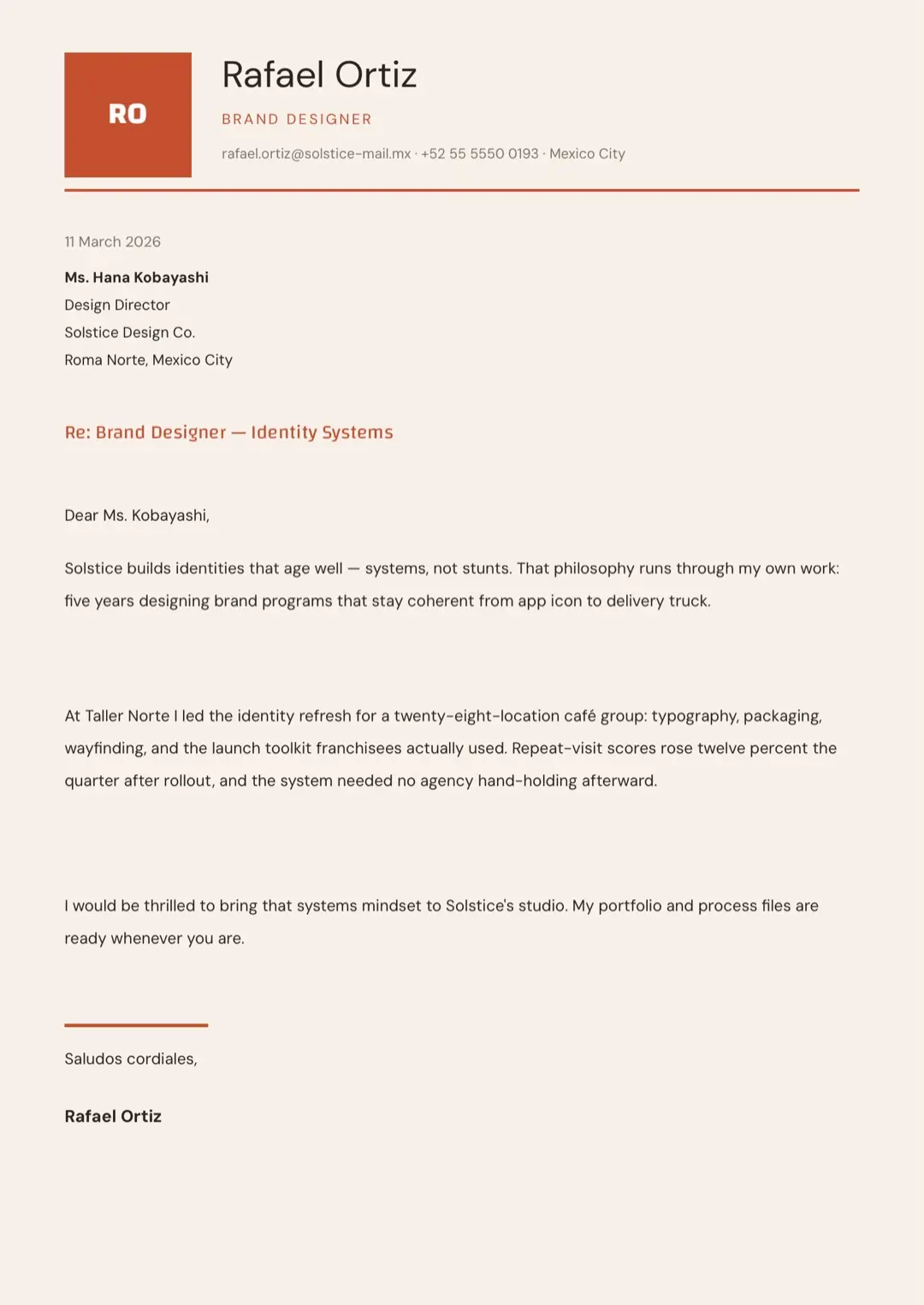Orange Professional Cover Letter Template