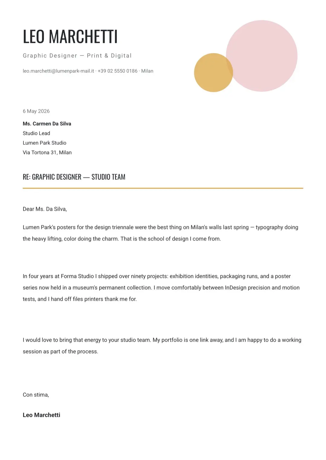 Amber Professional Cover Letter Template