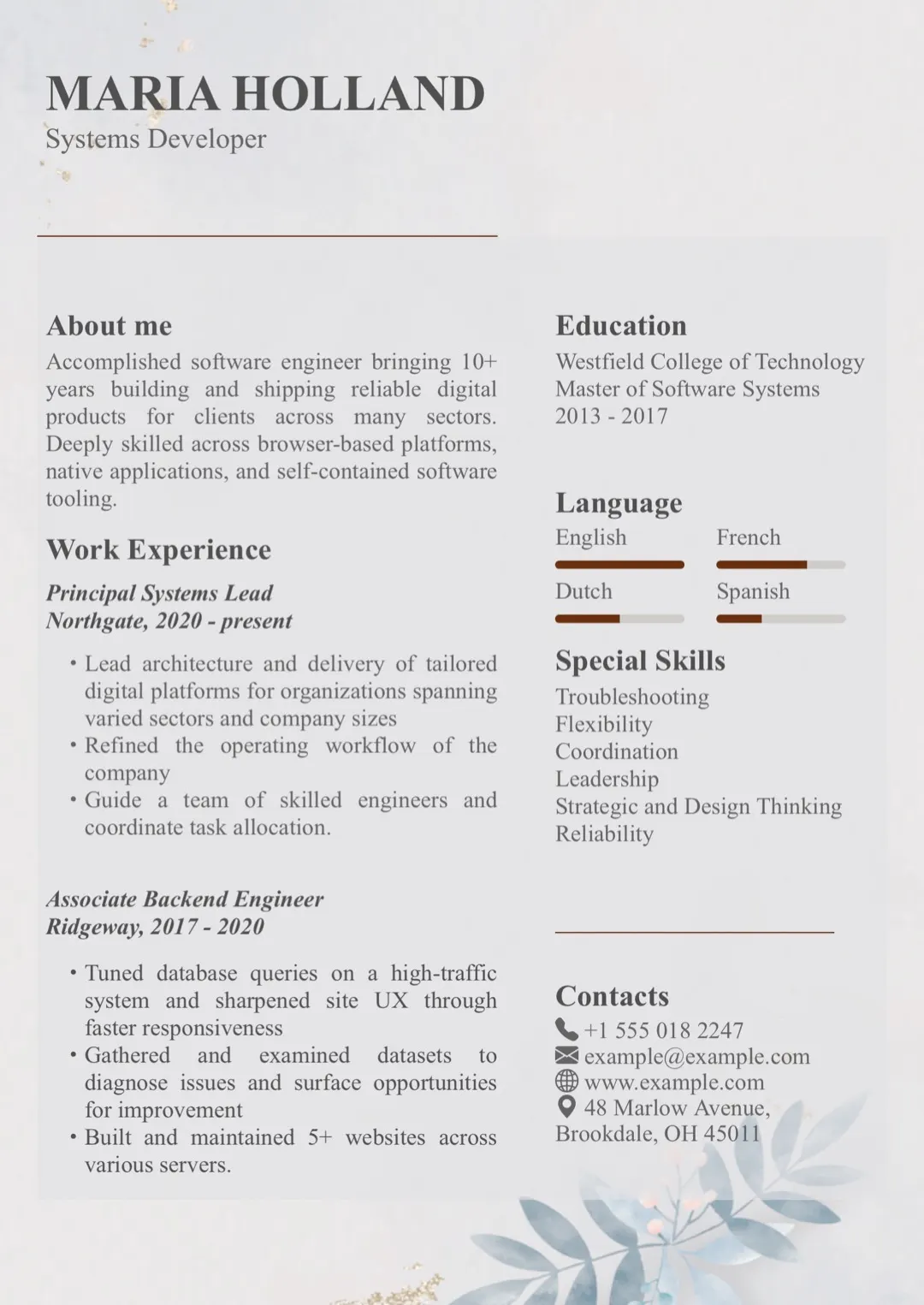 Black and White CV Template with Skill Bars