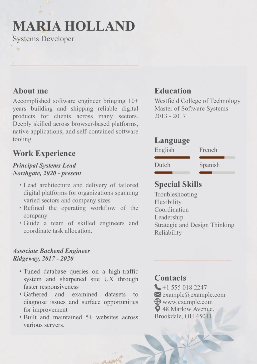 Black and White CV Template with Skill Bars