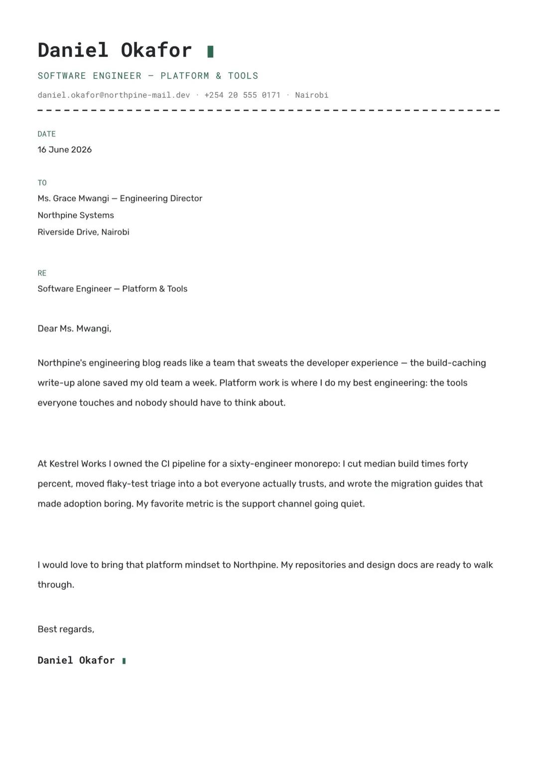 Black and White Minimal Cover Letter Design