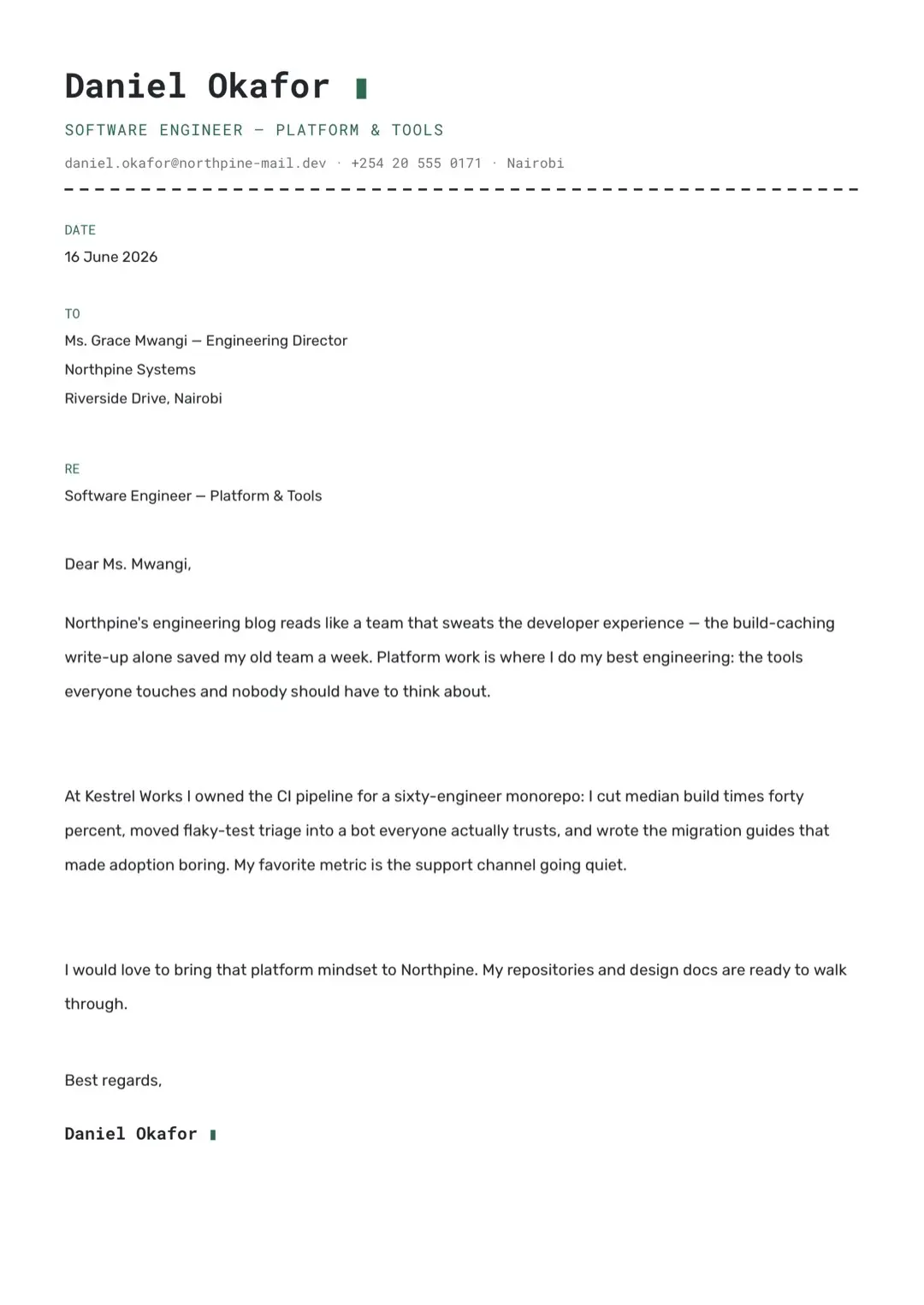 Black and White Minimal Cover Letter Design