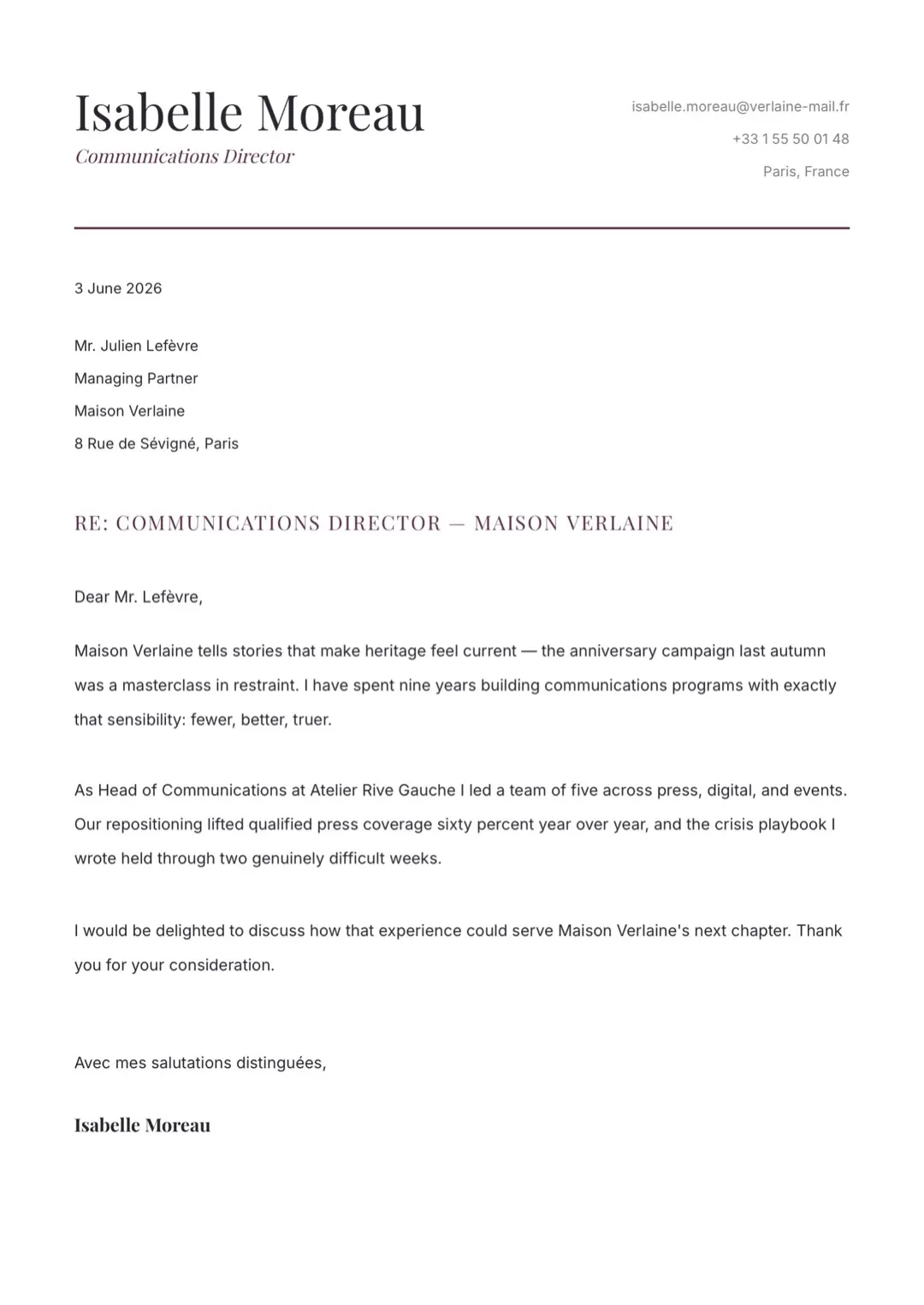 Black and White Clean Cover Letter Template