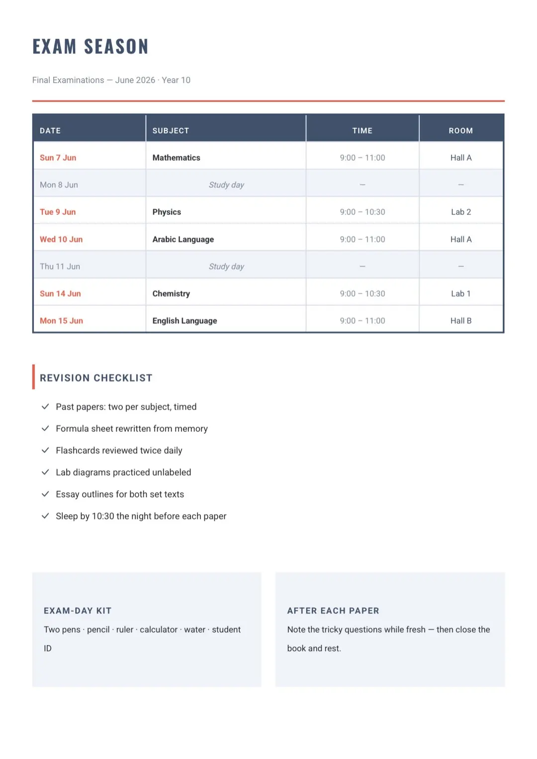 Navy Planner Template with Tables
