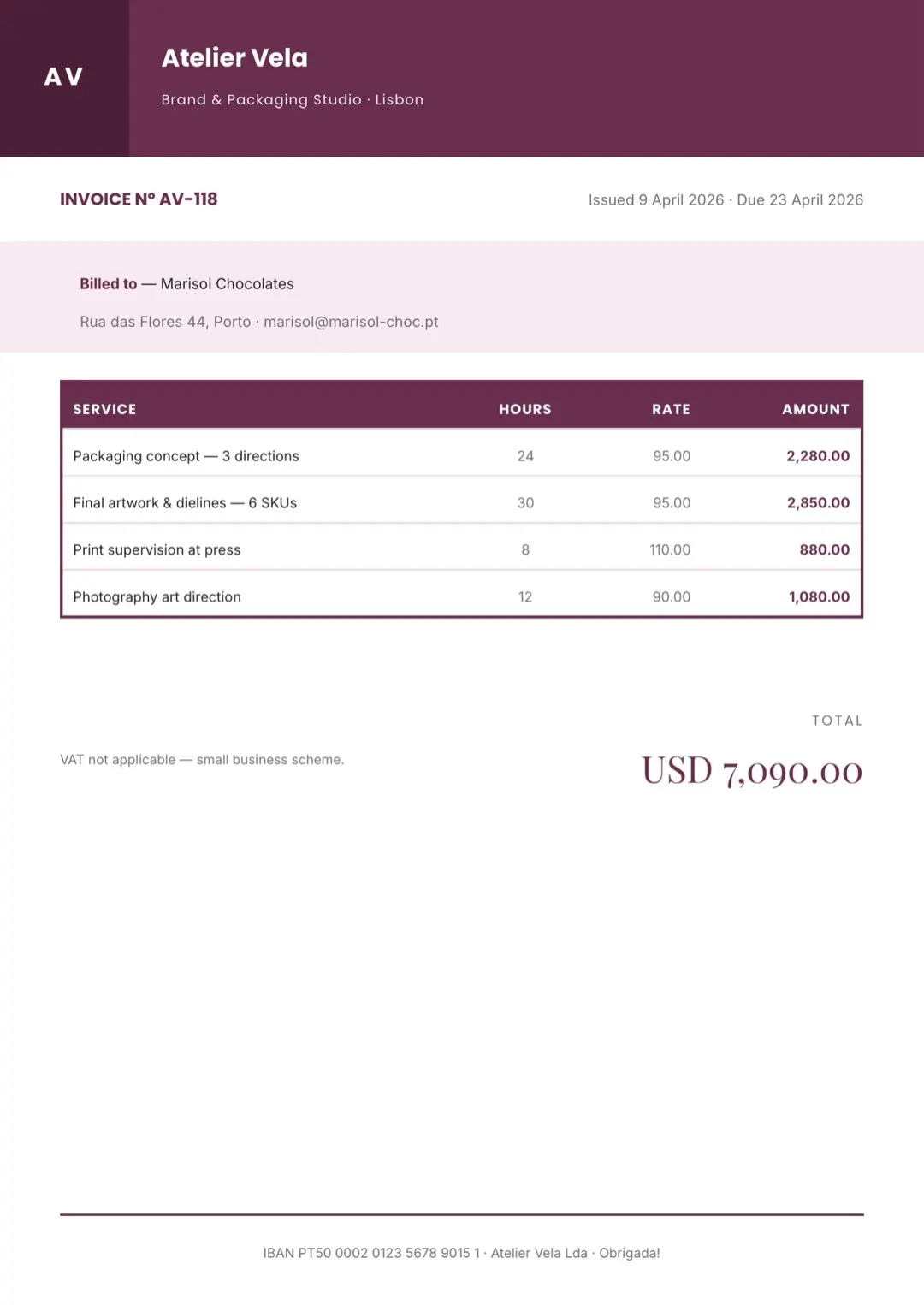 Rose Invoice Template with Tables
