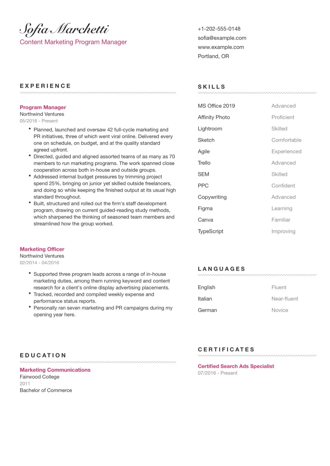Black and White Minimal Two-Column CV Template