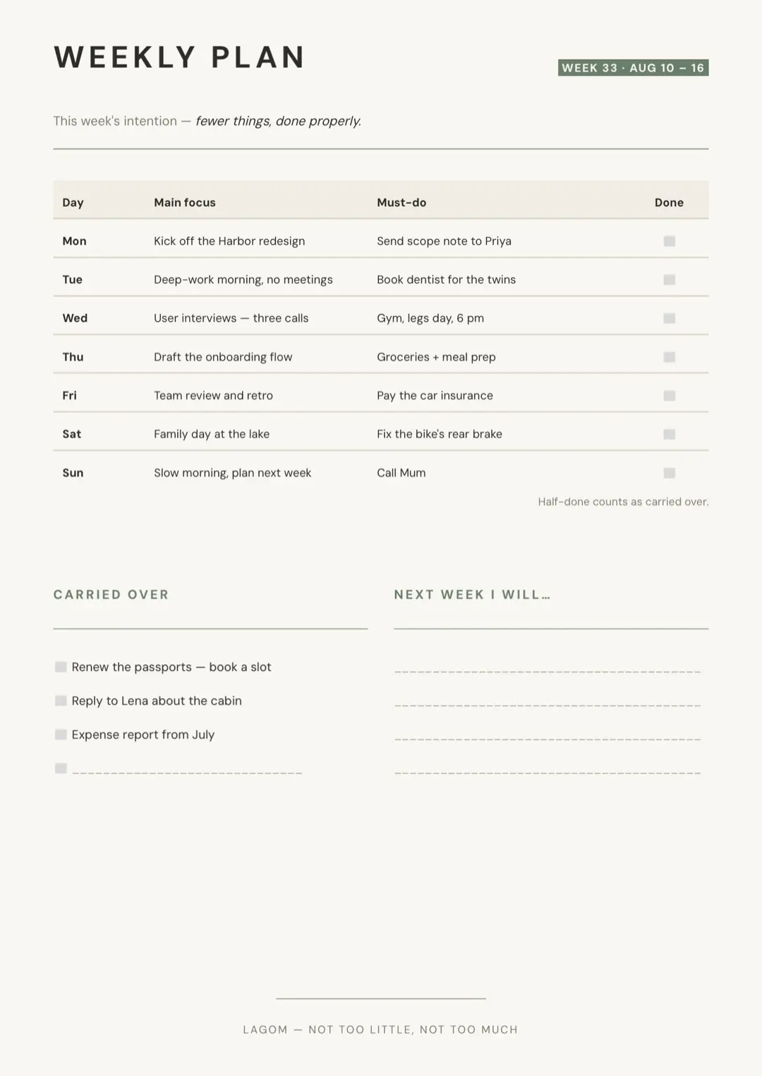 Black and White Planner Template with Tables