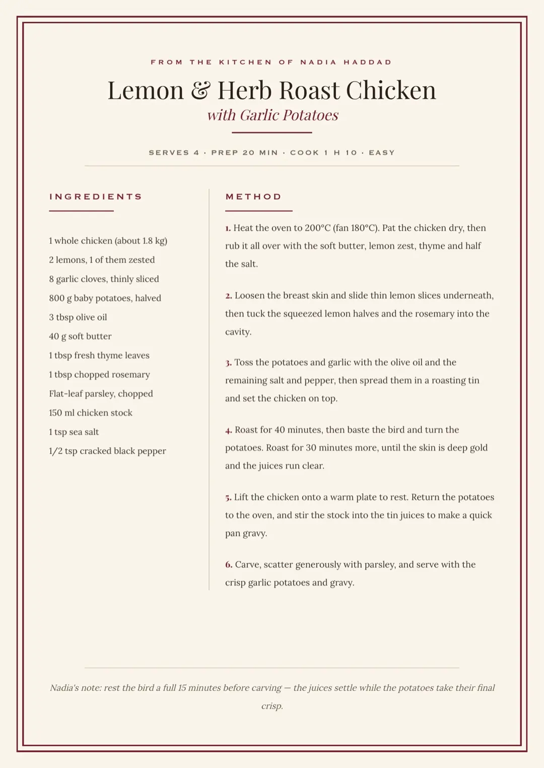 Black and White Professional Recipe Card Template