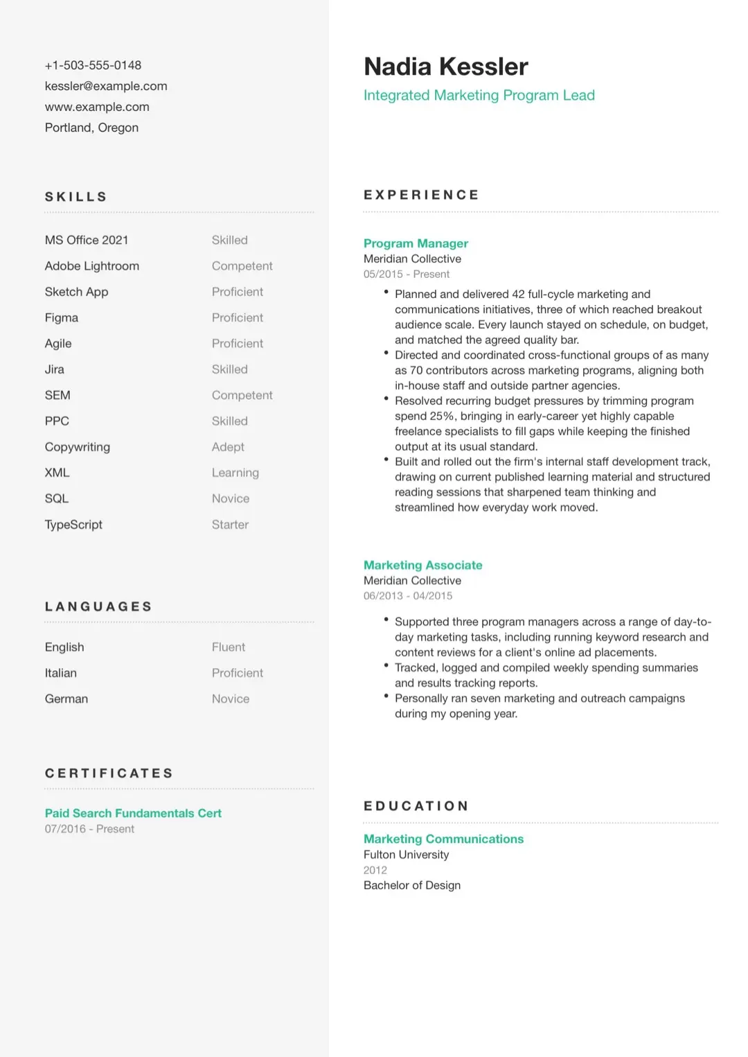 Black and White Two-Column CV Template