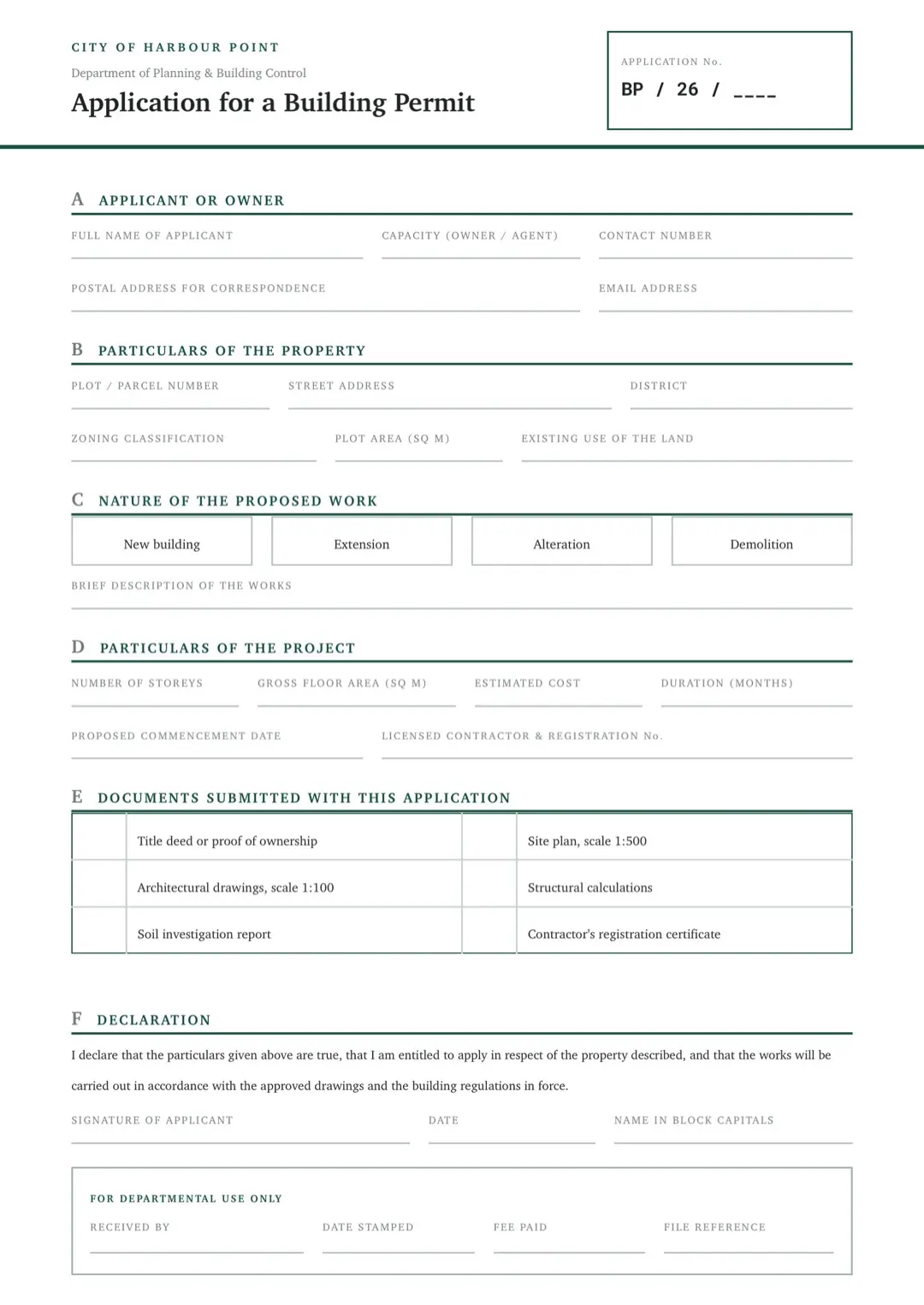 Black and White Minimal Application Form with Tables