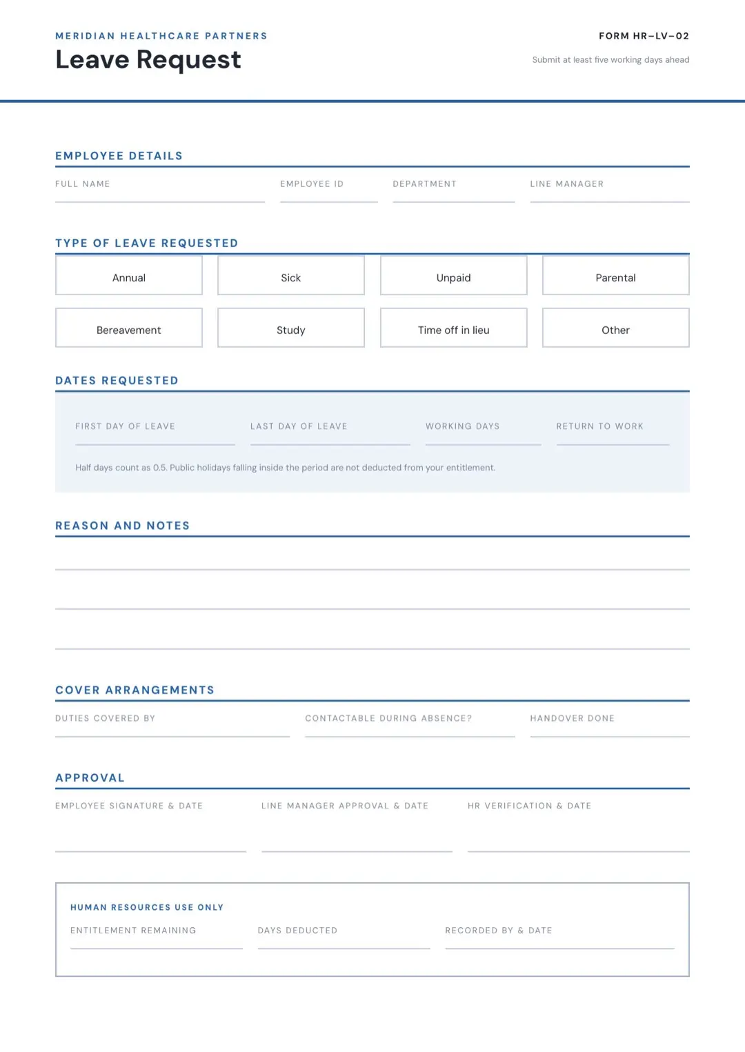Blue Professional Request Form Template
