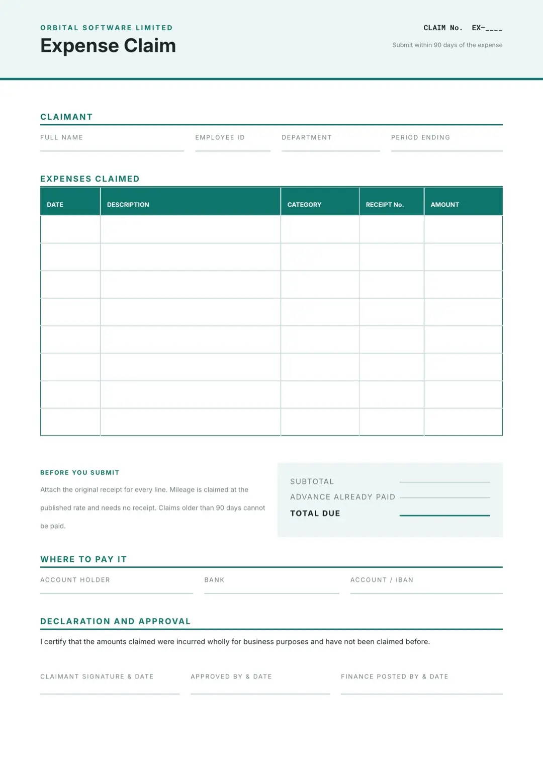 Slate Blue Request Form Template with Tables