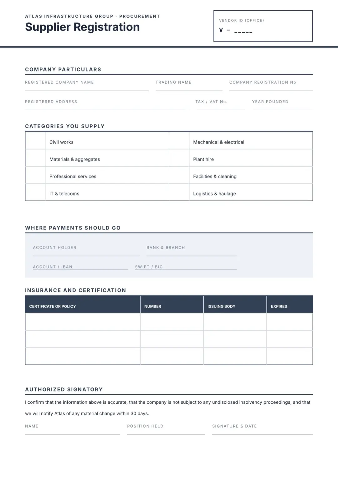 Navy Registration Form Template with Tables