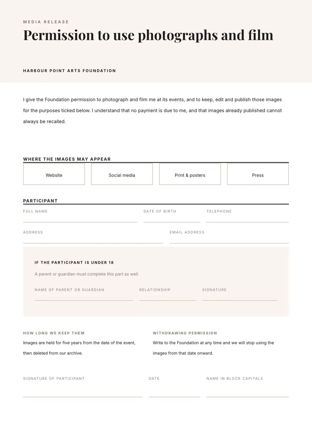 Black and White Professional Consent Form Template