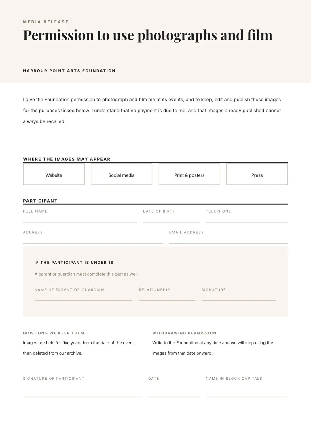 Black and White Professional Consent Form Template