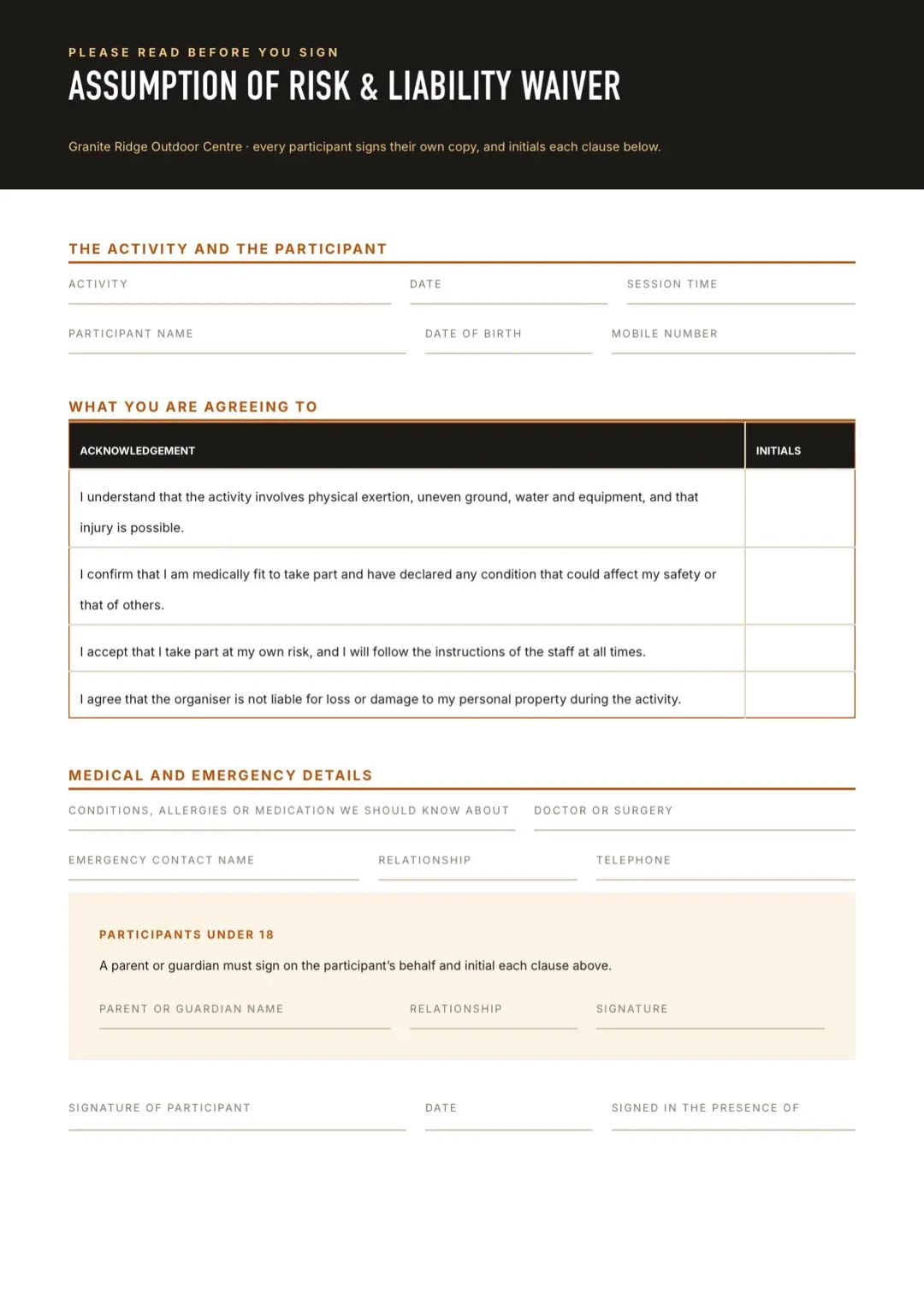 Olive Consent Form Template with Tables