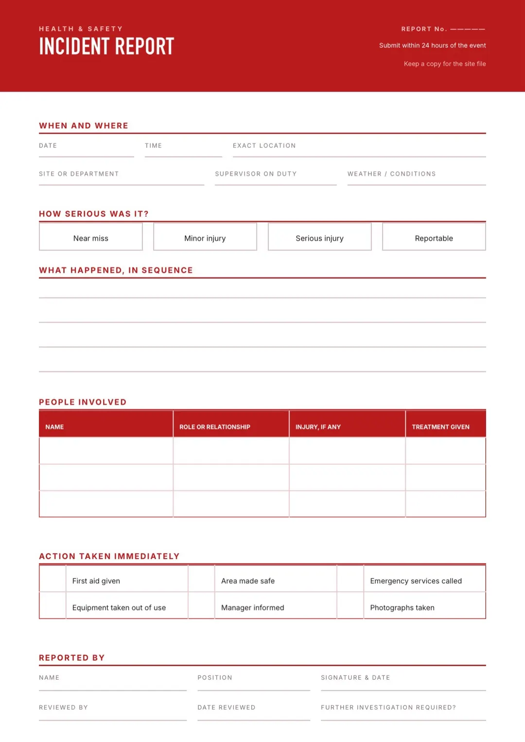 Red Survey Form Template with Tables