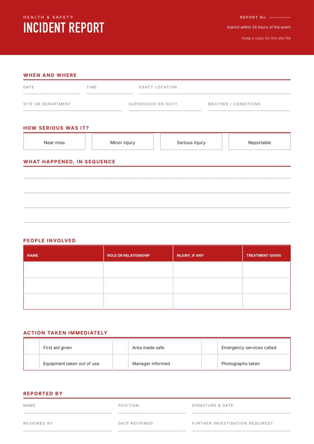 Red Survey Form Template with Tables