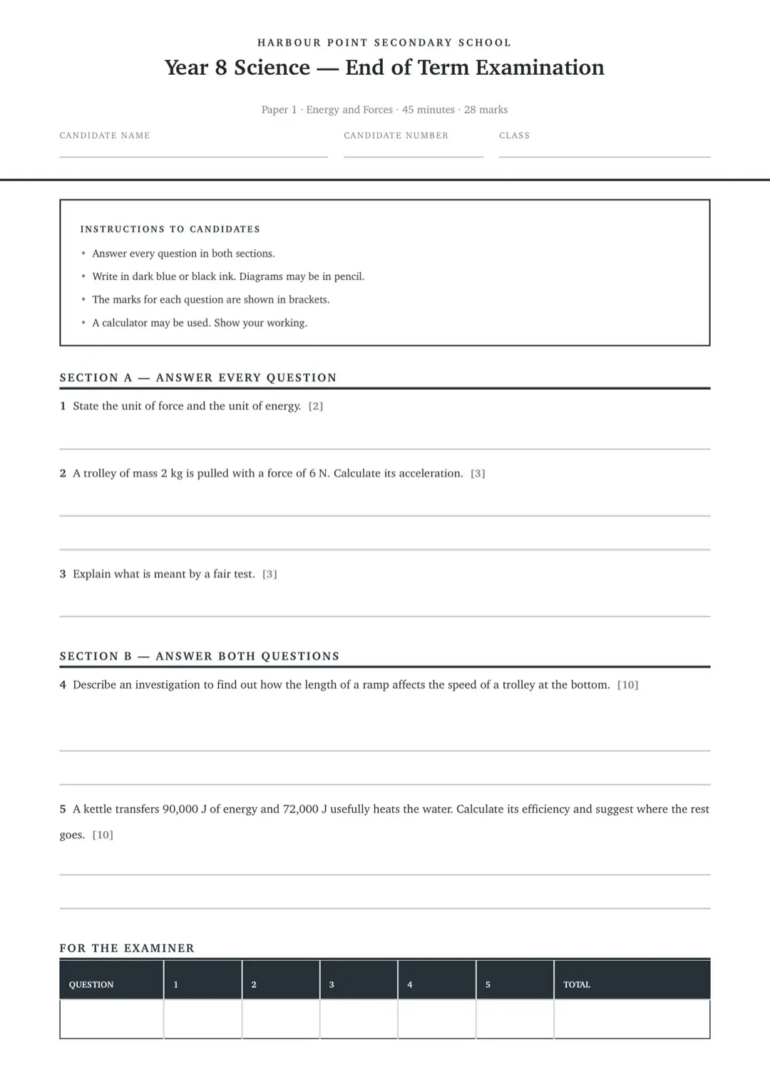 Slate Blue Minimal Exam Paper with Tables