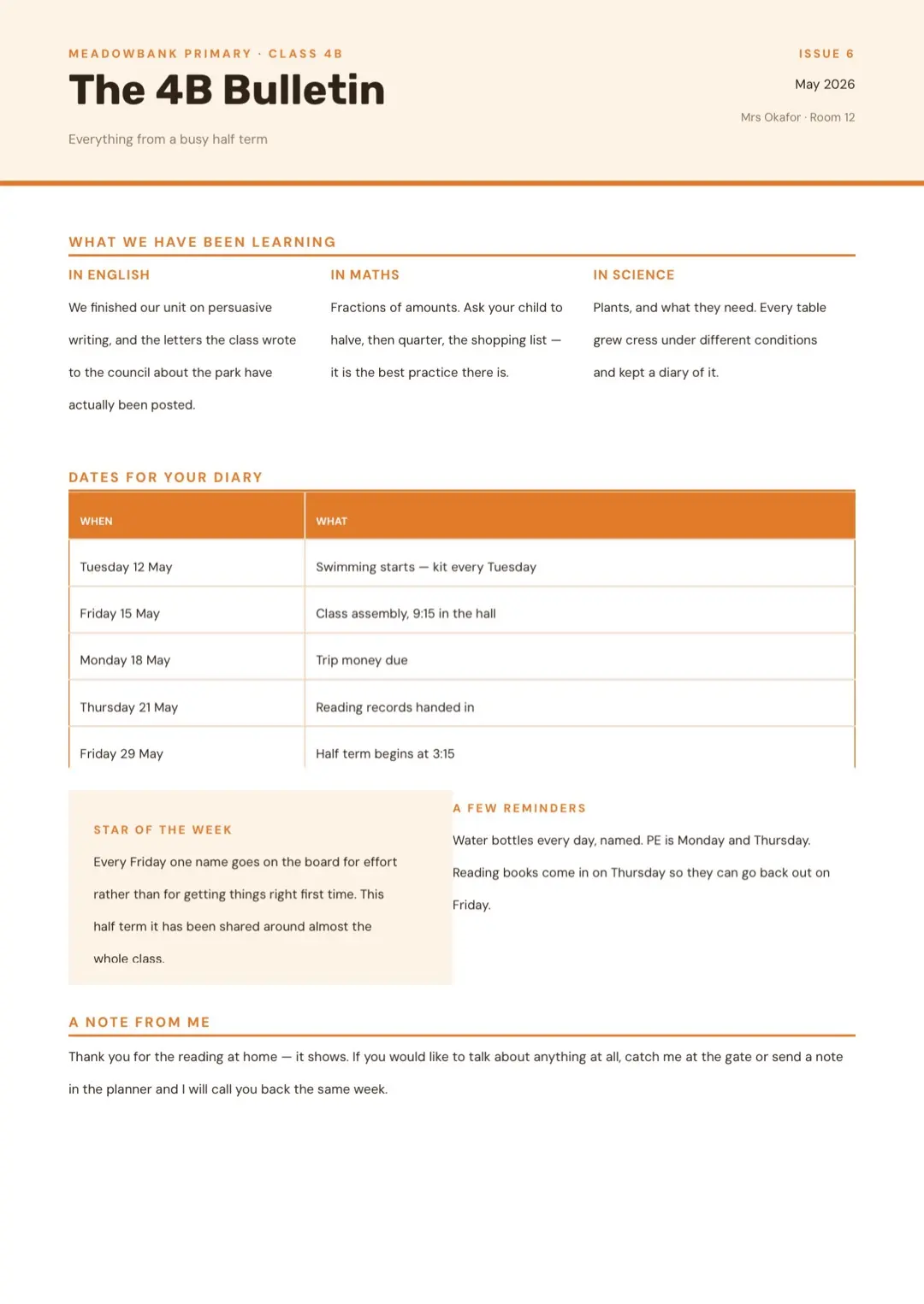 Orange Newsletter Template with Tables